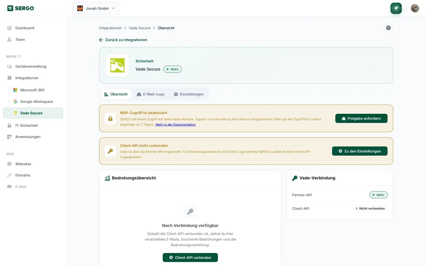 SERGO Portal – Vade Secure